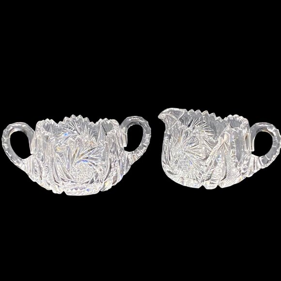 Antique American Brilliant Period Cut Glass ABP 2 Pc Set Sugar Bowl & Creamer - Picture 1 of 16